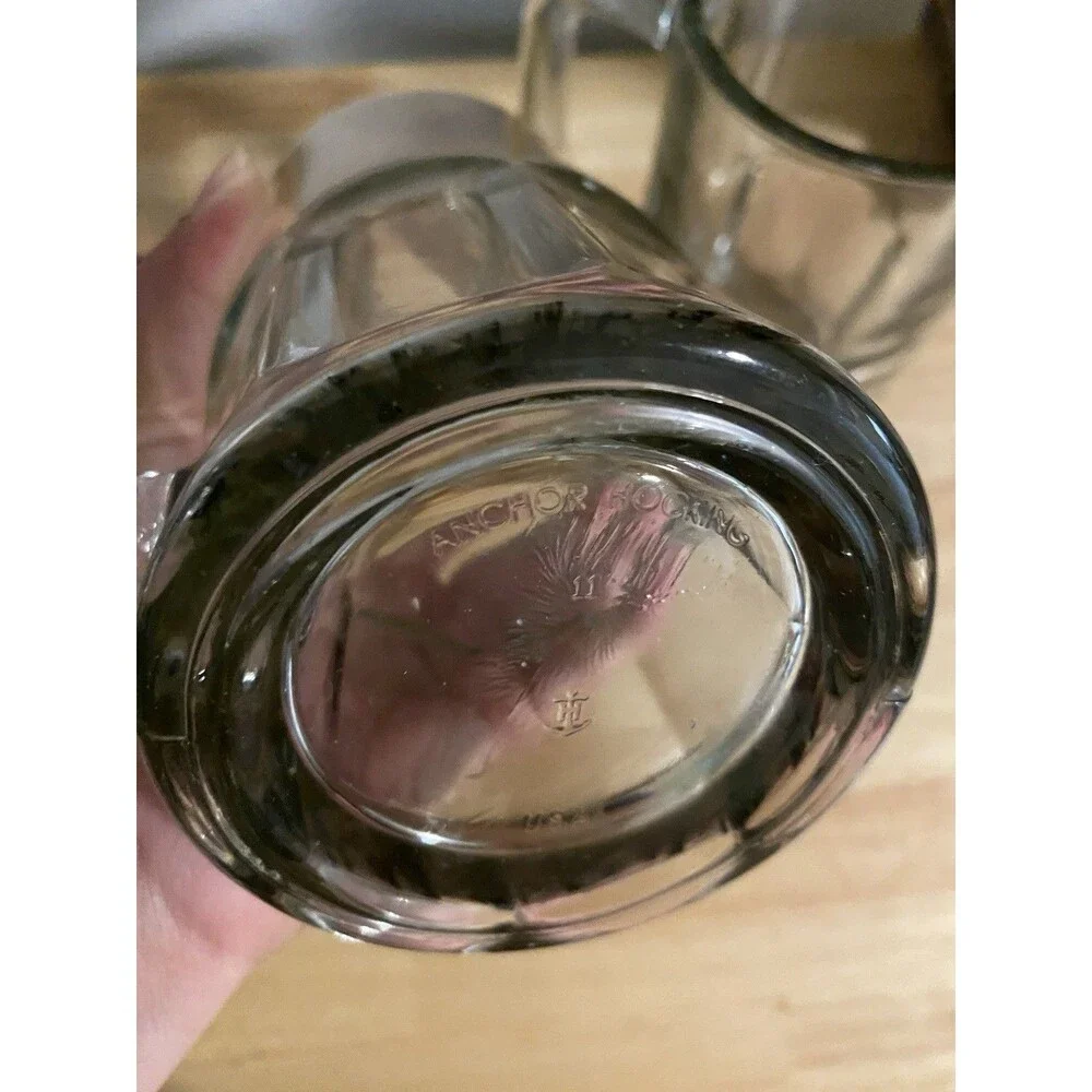 Vintage 2 ANCHOR HOCKING Beer Stein Mug Clear Glass Large HEAVY 8